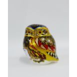 Royal Crown Derby 'Imari' patterned Owl paperweight with stopper, with printed backstamps and date