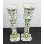 A pair of Capodimonte white glazed jardiniere plant stands and planters, 70 x 30cm, (2)