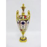 Royal Crown Derby Old Imari pattern 1128 urn and cover with domed finial and handles to side, raised