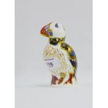 Royal Crown Derby 'Imari' porcelain Puffin paperweight with stopper, with printed backstamps and