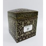 Bidri Ware inlaid caddy box with hinged lid, 12cm high