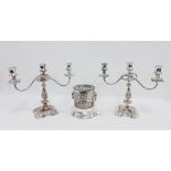 Pair of silver plate on copper candelabra and an Epns wine bottle stand (3) tallest 31cm