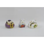 Three Royal Crown Derby 'Imari' porcelain paperweights to include two Field Mice, together with