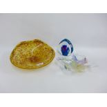 Collection of art glass to include two bowls and a paperweight with fish, (3)