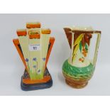 Myott Sons & Co, Art Deco vase, together with a Myotts jug, with printed backstamps, tallest 23cm
