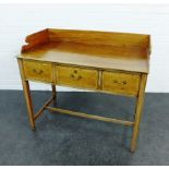 Mahogany and inlaid three quarter ledgeback desk, with three frieze drawers and tapering legs, 88