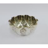 Victorian silver sugar bowl with foliate repousee pattern, Sheffield 1898, 10cm wide