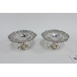 Edwardian pair of silver pedestal dishes, each with a pierced bowl and circular footrim,