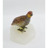 Cold painted Grouse on an hexagonal hardstone base, 8cm high