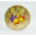 Royal Worcester fruit study cabinet plate painted by H Ayrton, signed, with a gilt edged gadroon