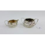 Victorian silver half fluted sugar bowl and cream jug, London 1881 (2)