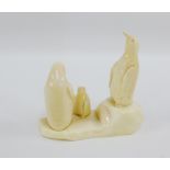 Russian marine ivory carving of three penguins, 8cm high