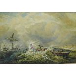 Late 19th / early 20th century School 'Boats caught in a Swell' Watercolour, apparently unsigned,