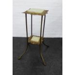 Two tier brass plant stand with green hardstone inserts 80 x 34cm