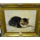 After Henriotto Ronners 'Cat' Giltwood framed oilograph 50 x 40cm