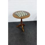 Glass topped Games table with tripod legs, 72 x 60cm