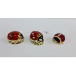 Two Royal Crown Derby Ladybird Imari paperweights, with gold stoppers, printed backstamps and date