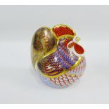 Royal Crown Derby Imari Cockerel paperweight with gold stopper and date code LV for 1992, 9.5cm