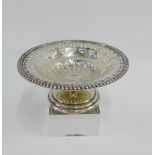 Sterling silver tazza with a circular pierced bowl on pedestal stem, stamped Birks Sterling, 7 x