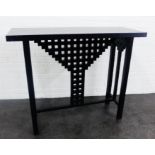 Ebonised wooden Rennie Mackintosh style console hall table, 102 x 122cm