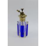 Silver mounted glass scent bottle with blue panels, stamped Sterling Silver, 15cm high
