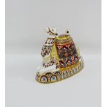 Large Royal Crown Derby Imari Camel paperweight with gold stopper, red printed backstamps and date