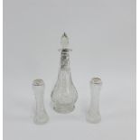 George V silver mounted glass scent bottle and stopper, Birmingham 1915, 20cm high together with a