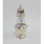 Silver sugar castor of baluster form with a domed finial and circular footrim, Birmingham 1959, 19cm