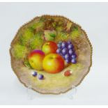 Royal Worcester fruit study cabinet plate painted by H Ayrton, signed, with a gilt edged gadroon