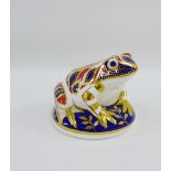 Royal Crown Derby Imari Frog paperweight with printed backstamps and date code LV for 1992, 8cm