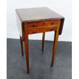 Mahogany drop leaf table with two drawers, 78 x 45cm