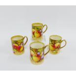 Set of four Royal Worcester coffee cans, three signed by Roberts and painted with apples and