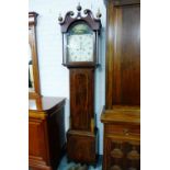 19th century mahogany longcase clock by R. Wilkie of Cupar, the dial beneath a painted scene of