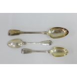 Victorian silver fiddle and thread pattern basting spoon together with a pair of matching table