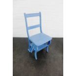 Blue painted beechwood library steps / chair, 85 x 40cm