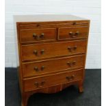 Reproduction mahogany chest with pull out slide, two short and three long drawers, 72 x 66cm