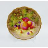 Royal Worcester fruit study plate painted by H Ayrton, with a gilt edged gadroon moulded rim,