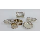 Birmingham silver square shaped dish, three Birks Sterling silver dishes and pair of napkin rings