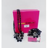 Butler & Wilson black crystal necklace and matching bracelet, each applied with three flower