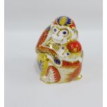 Royal Crown Derby Imari Monkey paperweight, with gold stopper, printed backstamp and date code LV