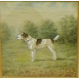 English School 'Terrier'' Watercolour, signed with monogram, in a gilt, glazed frame, 12 x 12cm