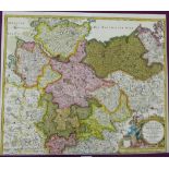 18th century coloured map of Saxoniae (North Germany) by Johann Baptise Homann, in a mount but