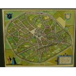 Tienen, Belgium, a 16th century hand coloured map by Braun & Hogenberg, in a mount but unframed 42 x