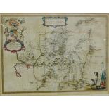 Timothy Pont hand coloured map of Nithia Vicecomitatus, framed under glass, 55 x 40cm