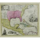 Johann Baptist Homann - Regni Mexicani seu Novae Hispaniae, hand coloured map, in glazed frame, 58 x