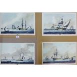 Four hand coloured nautical lithograph prints, in mounts but unframed 43 x 28cm (4)