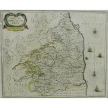 Comitatus Northvmbria, (Northumbria and Durham) coloured map, framed under glass 52 x 43cm