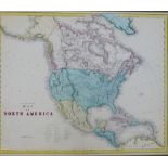 Gall & Inglis, 19th century coloured Map of North America, in a mount but unframed 55 x 46cm