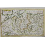 Carte de la Siberie coloured map by S. Bellin, in a mount but unframed 47 x 30cm