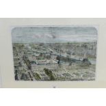 Panoramic View of Paris with the Louvre and Rue de Rivoili completed, an engraved coloured print
